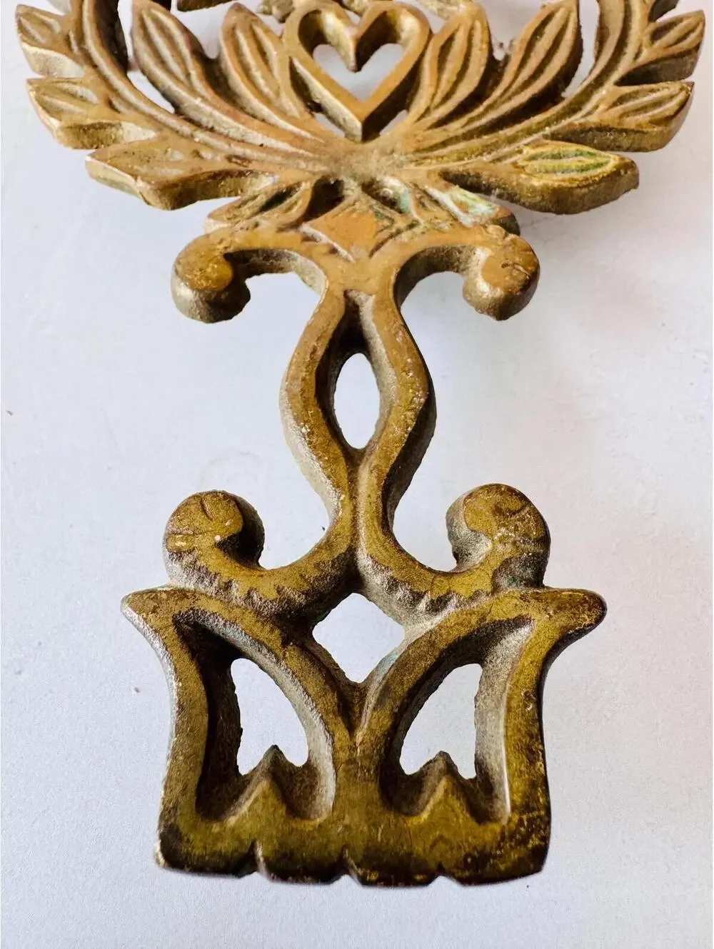 Vintage Americana Cast Brass Eagle Heart Trivet, Pennsylvania Dutch Folk Art